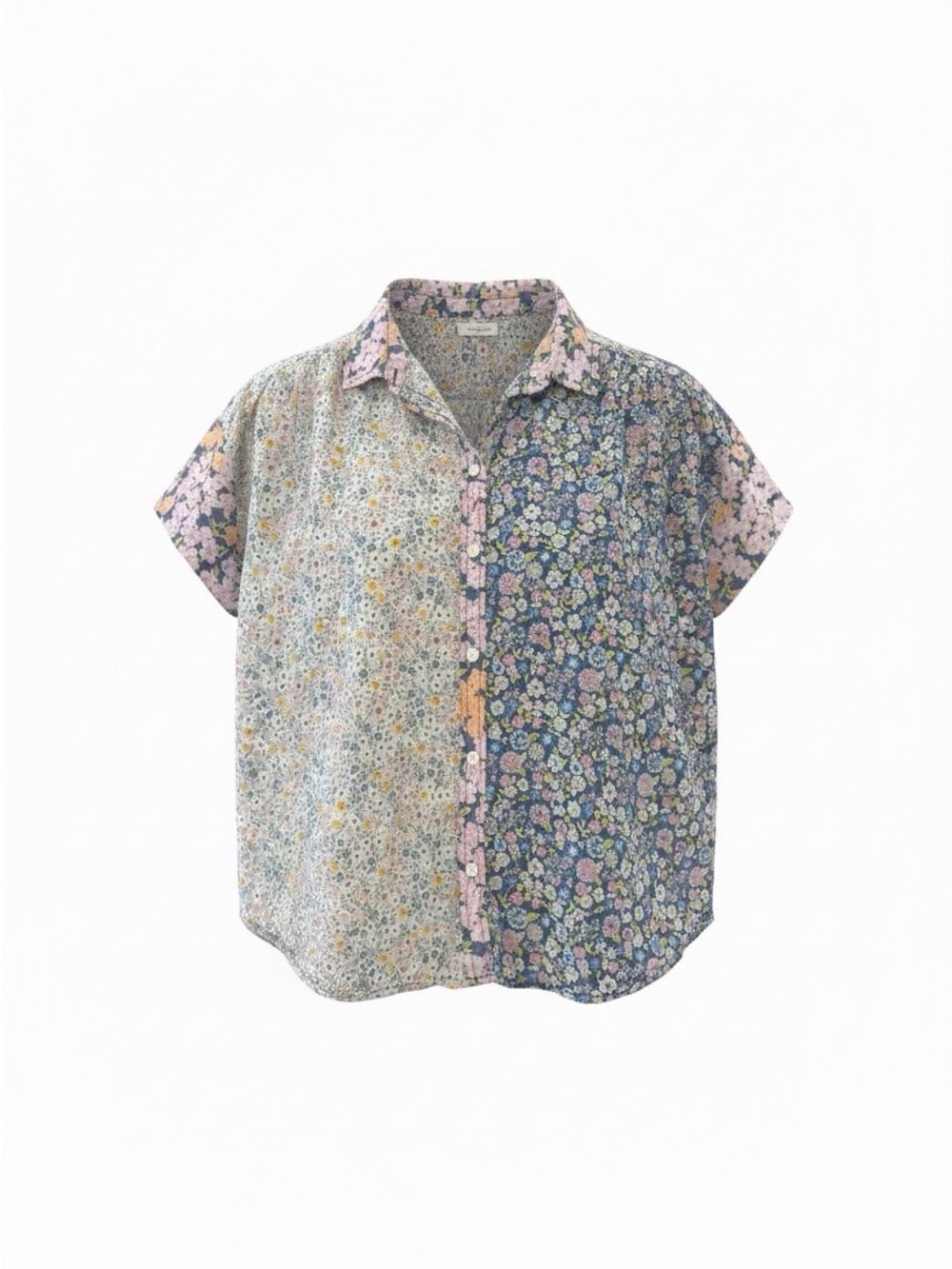 American Eagle Floral Patchwork Short-Sleeve Shirt - Pink & Blue
